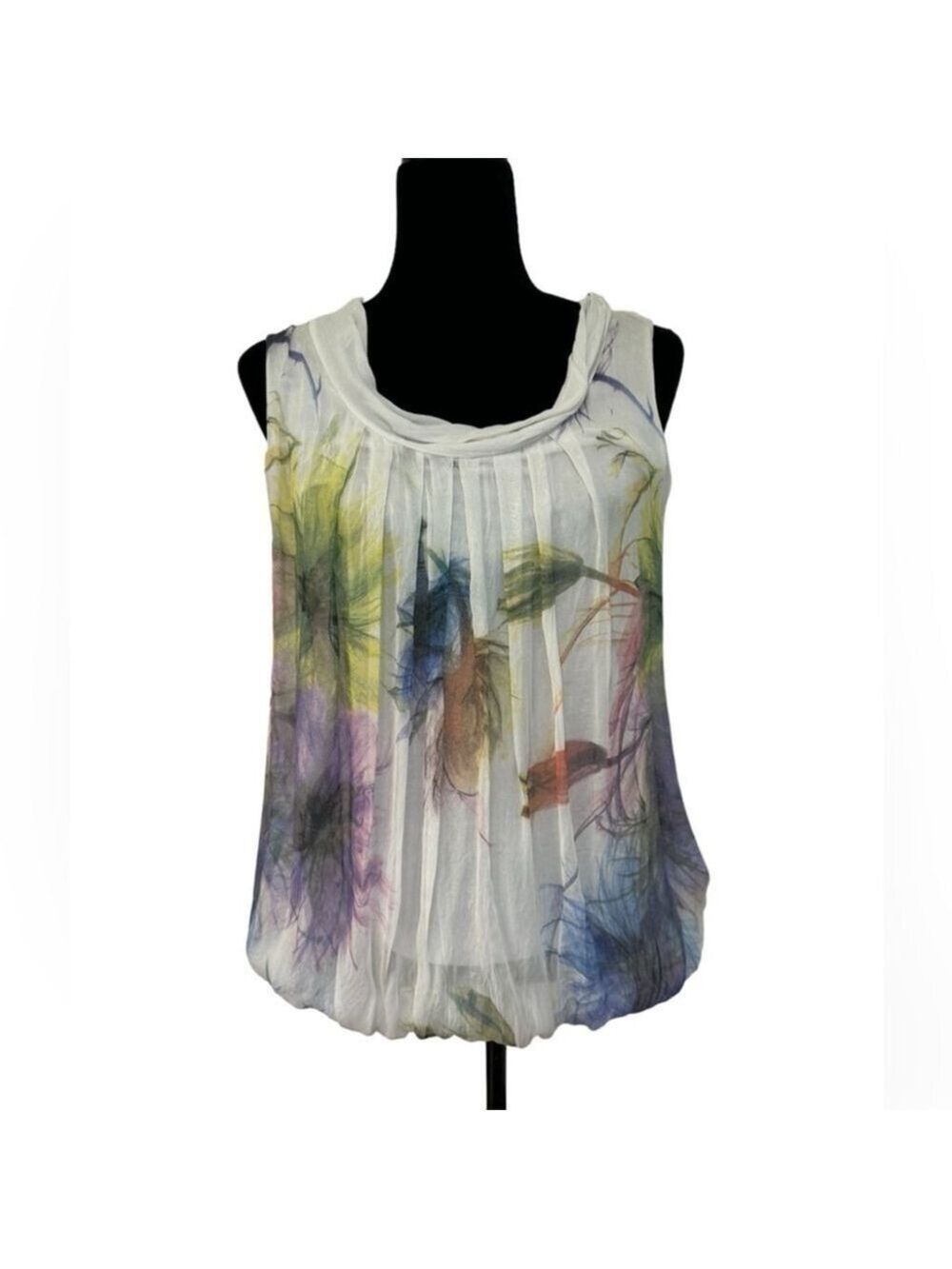Silk Blend Sleeveless Gauzy Top Small